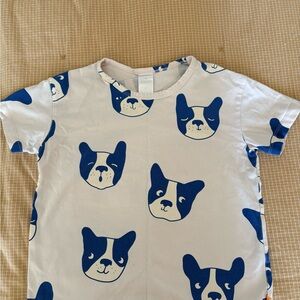 Kids' Blue and White Dog Print Short Sleeve Tee